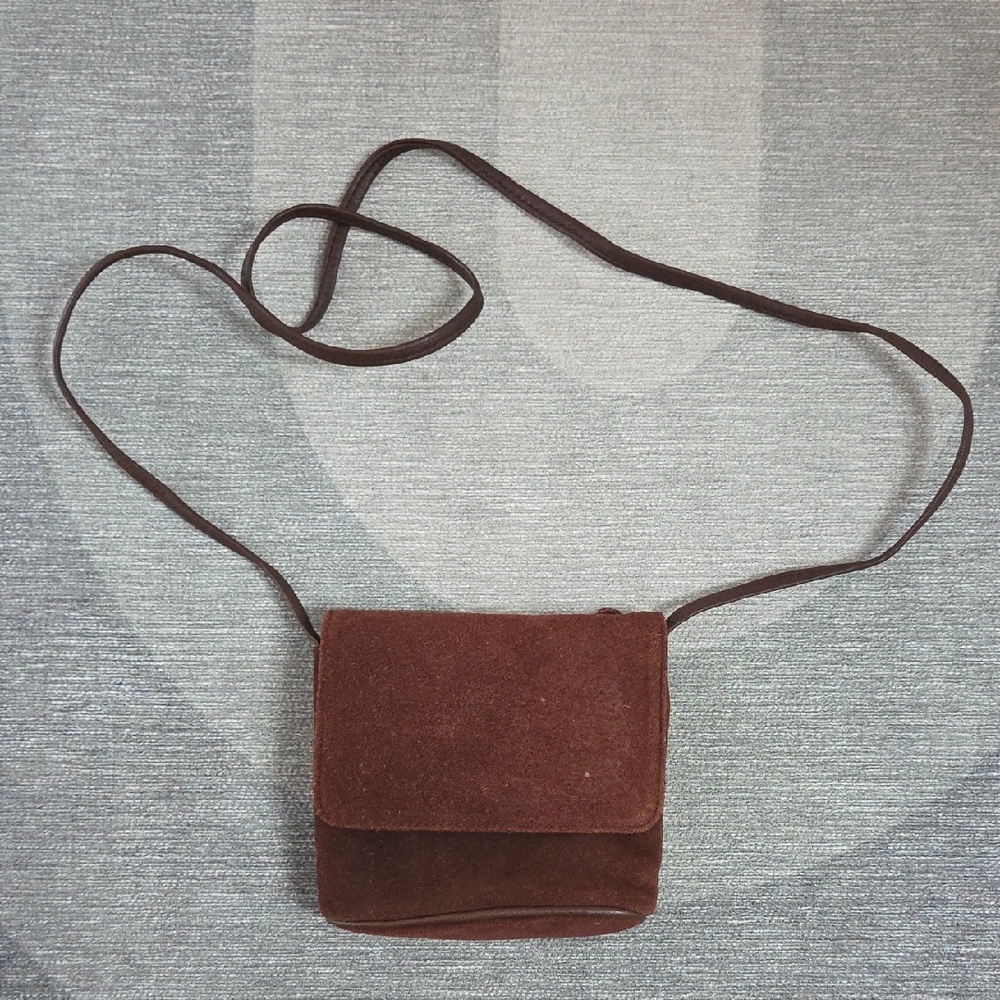 Leather Crossbody Bag Embossed Flower Brown
